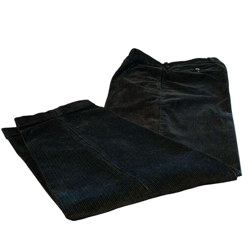 CHAPS Ralph Lauren Black Pleated Front Corduroy Trousers Mens Cuffed 36x32